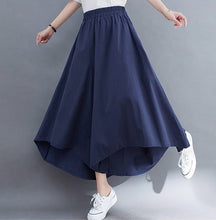 Load image into Gallery viewer, Linen pants/Cropped pants/Women linen skirt pants/Wide leg pants/cotton skirt pants/black pants/high waist pants/elastic waist Pants P0019