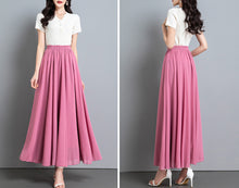 Load image into Gallery viewer, Chiffon Skirt/Maxi Skirt/Long Skirt/A-Line Skirt/Flare Skirt/Dark Blue Skirt/Elastic Waist Skirt L0035