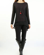 Load image into Gallery viewer, Asymmetrical t-shirt, Cotton and chiffon t-shirt, Long sleeve top, crew neck t-shirts, cotton top, patchwork t-shirt(Y1192)