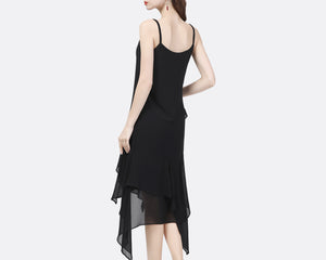 Slip dress/strap dress/dress for women/summer dress/black chiffon dress/Casual dress/plus size dress/pajamas dress A019