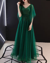Load image into Gallery viewer, Formal dress, full dress, evening dress, wedding party dress, gown dress, dark green dress, v-neck dress(Q2050)