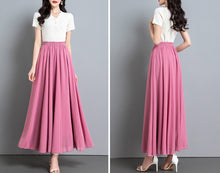 Load image into Gallery viewer, Chiffon Skirt/Maxi Skirt/Long Skirt/A-Line Skirt/Flare Skirt/Dark Blue Skirt/Elastic Waist Skirt L0035