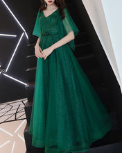 Load image into Gallery viewer, Formal dress, full dress, evening dress, wedding party dress, gown dress, dark green dress, v-neck dress(Q2050)