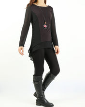 Load image into Gallery viewer, Asymmetrical t-shirt, Cotton and chiffon t-shirt, Long sleeve top, crew neck t-shirts, cotton top, patchwork t-shirt(Y1192)