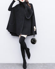 Load image into Gallery viewer, Cape coat Women, wool poncho jacket, wool cloak coat, wool shawl winter coat, double breasted buttoned coat(Y1136)