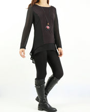 Load image into Gallery viewer, Asymmetrical t-shirt, Cotton and chiffon t-shirt, Long sleeve top, crew neck t-shirts, cotton top, patchwork t-shirt(Y1192)