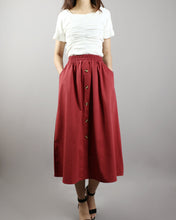 Load image into Gallery viewer, Linen skirt/Midi skirt/A-line skirt/summer skirt/elastic waist skirt/high waist skirt/skirt with pockets (Q0001)