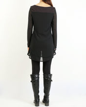 Load image into Gallery viewer, Asymmetrical t-shirt, Cotton and chiffon t-shirt, Long sleeve top, crew neck t-shirts, cotton top, patchwork t-shirt(Y1192)