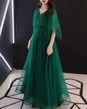 Load image into Gallery viewer, Formal dress, full dress, evening dress, wedding party dress, gown dress, dark green dress, v-neck dress(Q2050)