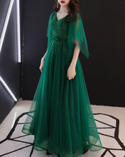 Load image into Gallery viewer, Formal dress, full dress, evening dress, wedding party dress, gown dress, dark green dress, v-neck dress(Q2050)