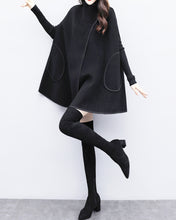 Load image into Gallery viewer, Cape coat Women, wool poncho jacket, wool cloak coat, wool shawl winter coat, double breasted buttoned coat(Y1136)