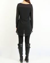 Load image into Gallery viewer, Asymmetrical t-shirt, Cotton and chiffon t-shirt, Long sleeve top, crew neck t-shirts, cotton top, patchwork t-shirt(Y1192)