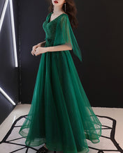 Load image into Gallery viewer, Formal dress, full dress, evening dress, wedding party dress, gown dress, dark green dress, v-neck dress(Q2050)