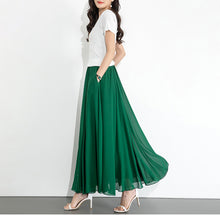 Load image into Gallery viewer, Chiffon Skirt/Maxi Skirt/Long Skirt/A-Line Skirt/Flare Skirt/Dark Blue Skirt/Elastic Waist Skirt L0035