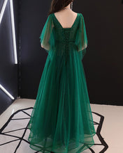 Load image into Gallery viewer, Formal dress, full dress, evening dress, wedding party dress, gown dress, dark green dress, v-neck dress(Q2050)