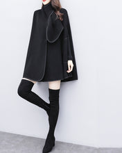 Load image into Gallery viewer, Cape coat Women, wool poncho jacket, wool cloak coat, wool shawl winter coat, double breasted buttoned coat(Y1136)