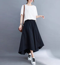 Load image into Gallery viewer, Linen pants/Cropped pants/Women linen skirt pants/Wide leg pants/cotton skirt pants/black pants/high waist pants/elastic waist Pants P0019