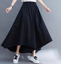 Load image into Gallery viewer, Linen pants/Cropped pants/Women linen skirt pants/Wide leg pants/cotton skirt pants/black pants/high waist pants/elastic waist Pants P0019