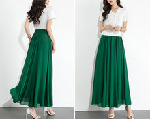 Load image into Gallery viewer, Chiffon Skirt/Maxi Skirt/Long Skirt/A-Line Skirt/Flare Skirt/Dark Blue Skirt/Elastic Waist Skirt L0035