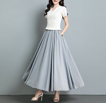 Load image into Gallery viewer, Chiffon Skirt/Maxi Skirt/Long Skirt/A-Line Skirt/Flare Skirt/Dark Blue Skirt/Elastic Waist Skirt L0035