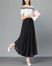 Load image into Gallery viewer, Women chiffon skirt pants/chiffon trousers/Wide leg pants/black pants/high waist trousers/elastic waist Pants/Plus Size pants P0018