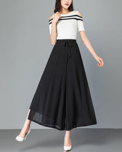 Load image into Gallery viewer, Women chiffon skirt pants/chiffon trousers/Wide leg pants/black pants/high waist trousers/elastic waist Pants/Plus Size pants P0018