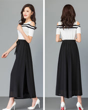 Load image into Gallery viewer, Women chiffon skirt pants/chiffon trousers/Wide leg pants/black pants/high waist trousers/elastic waist Pants/Plus Size pants P0018