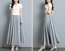 Load image into Gallery viewer, Chiffon Skirt/Maxi Skirt/Long Skirt/A-Line Skirt/Flare Skirt/Dark Blue Skirt/Elastic Waist Skirt L0035