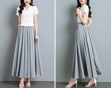 Load image into Gallery viewer, Chiffon Skirt/Maxi Skirt/Long Skirt/A-Line Skirt/Flare Skirt/Dark Blue Skirt/Elastic Waist Skirt L0035