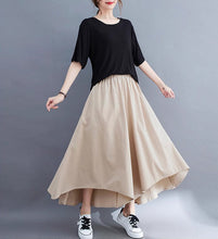 Load image into Gallery viewer, Linen pants/Cropped pants/Women linen skirt pants/Wide leg pants/cotton skirt pants/black pants/high waist pants/elastic waist Pants P0019