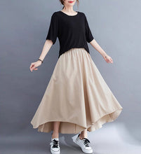Load image into Gallery viewer, Linen pants/Cropped pants/Women linen skirt pants/Wide leg pants/cotton skirt pants/black pants/high waist pants/elastic waist Pants P0019