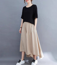 Load image into Gallery viewer, Linen pants/Cropped pants/Women linen skirt pants/Wide leg pants/cotton skirt pants/black pants/high waist pants/elastic waist Pants P0019