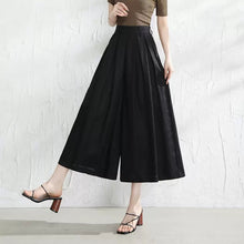 Load image into Gallery viewer, Women linen pants/Cropped trousers/black pants/high waist trousers/wide leg pants/elastic waist Pants/palazzo pants P0025