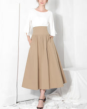 Load image into Gallery viewer, Cotton skirt women/A-line skirt/Women Midi skirt/summer skirt/elastic waist skirt/long skirt/skirt with pockets L0066