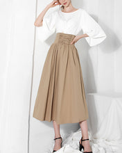 Load image into Gallery viewer, Cotton skirt women/A-line skirt/Women Midi skirt/summer skirt/elastic waist skirt/long skirt/skirt with pockets L0066