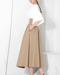 Cotton skirt women/A-line skirt/Women Midi skirt/summer skirt/elastic waist skirt/long skirt/skirt with pockets L0066