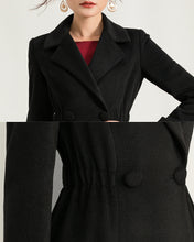 Load image into Gallery viewer, Wool coat for women, maxi coat, coat dress, black coat, winter coat, flare coat, buttoned jacket, wool overcoat, coat with pockets (Y2171)