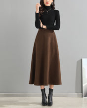 Load image into Gallery viewer, Wool skirt/Midi skirt/Winter skirt/A-line skirt/dark blue skirt/elastic waist skirt/skirt with pockets/customized skirt A008