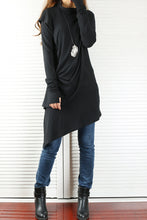 Load image into Gallery viewer, Rib Knit Dress/High Neck Dress/Thumb hole Sleeves t-shirt/Womens Tunic Dress/Cotton Asymmetric T-shirt/Long Sleeve Tunic Top/Oversized Shirt/Casual T-shirt Customized(Y1535S) - lijingshop