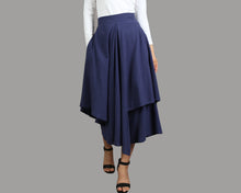 Load image into Gallery viewer, Linen skirt pants/wide leg pants/Cropped pants/Asymmetrical skirt pants/Elastic waist pants/A-line skirt pants/orange skirt/layered pants (K2135Y)