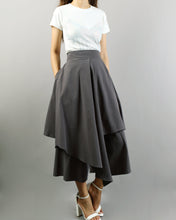 Load image into Gallery viewer, Linen skirt pants/wide leg pants/Cropped pants/Asymmetrical skirt pants/Elastic waist pants/A-line skirt pants/orange skirt/layered pants (K2135Y)