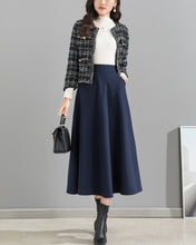 Load image into Gallery viewer, Wool skirt/Midi skirt/Winter skirt/A-line skirt/dark blue skirt/elastic waist skirt/skirt with pockets/customized skirt A008