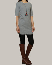 Load image into Gallery viewer, Cotton tunic dress, Short sleeve cotton dress, half sleeve mini dress, crew neck dress, cotton tunic top, long tops(Q1072)