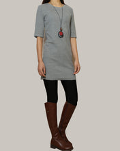 Load image into Gallery viewer, Cotton tunic dress, Short sleeve cotton dress, half sleeve mini dress, crew neck dress, cotton tunic top, long tops(Q1072)