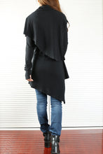 Load image into Gallery viewer, Rib Knit Dress/High Neck Dress/Thumb hole Sleeves t-shirt/Womens Tunic Dress/Cotton Asymmetric T-shirt/Long Sleeve Tunic Top/Oversized Shirt/Casual T-shirt Customized(Y1535S) - lijingshop