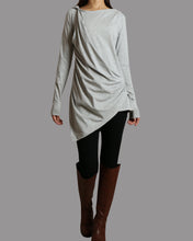 Load image into Gallery viewer, Tunic tops for women, cotton tunic dress, long sleeve t-shirt, long top, dark blue cotton top(Y1041)