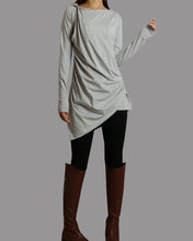 Load image into Gallery viewer, Tunic tops for women, cotton tunic dress, long sleeve t-shirt, long top, dark blue cotton top(Y1041)