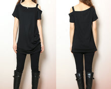 Load image into Gallery viewer, Off shoulder cotton modal top, short sleeve t-shirt, summer t-shirt, boho long tops, Sling top(Y2207)