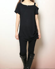 Load image into Gallery viewer, Off shoulder cotton modal top, short sleeve t-shirt, summer t-shirt, boho long tops, Sling top(Y2207)
