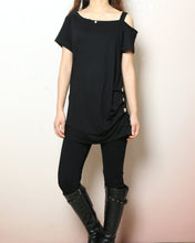 Load image into Gallery viewer, Off shoulder cotton modal top, short sleeve t-shirt, summer t-shirt, boho long tops, Sling top(Y2207)